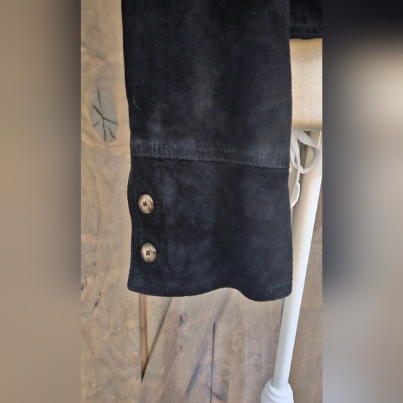 VINTAGE 100% pig suede Sarah chapman button front short jacket in Black Size S/M - Picture 11 of 16